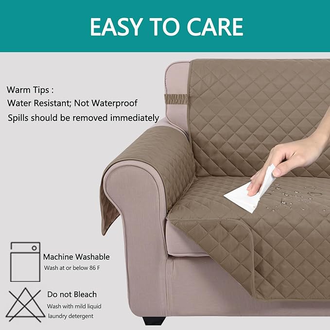 U-NICE HOME Recliner Chair Covers Reversible Chair Cover Pet Covers for Dogs with Elastic Straps Water Resistant Diamond Quilted (23''Armchair, Taupe/Taupe)