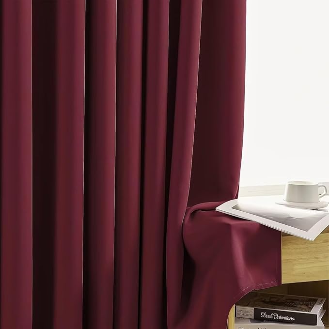 Joydeco Blackout Curtains for Bedroom 84 inch Long 2 Panels, Thermal Insulated Room Darkening Curtains with Grommets, Soft Window Drapes for Living Room (W52 x L84 Inch, Burgundy Red)