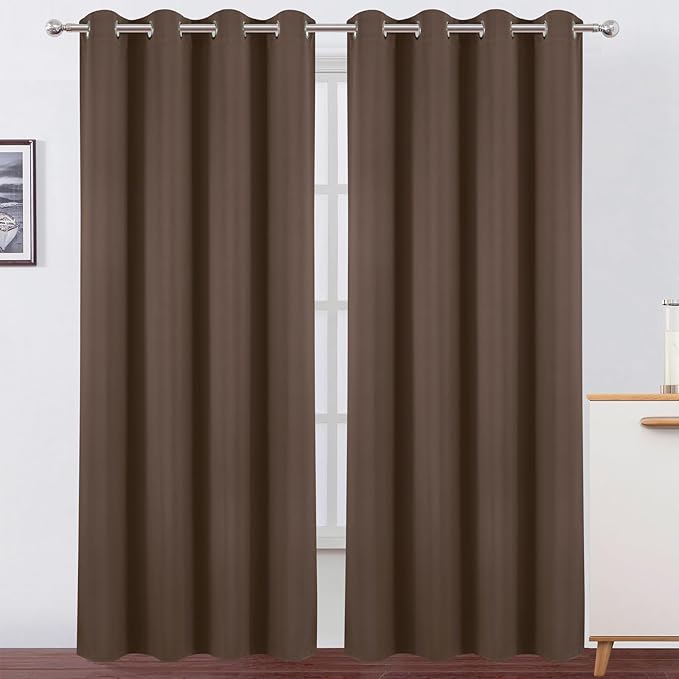 LEMOMO Blackout Curtains 52 x 120 Inch Long Chocolate Curtains Set of 2 Panels Room Darkening Curtains for Bedroom and Living Room