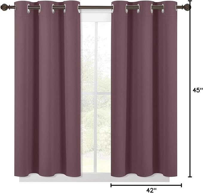 NICETOWN Modern Blackout Curtains Noise Reducing, Thermal Insulated and Privacy Room Darkening Drape Panels for Boy's Guest Room Door Small Short Window (Dry Rose, 2 Panels, W42 x L45 -Inch)