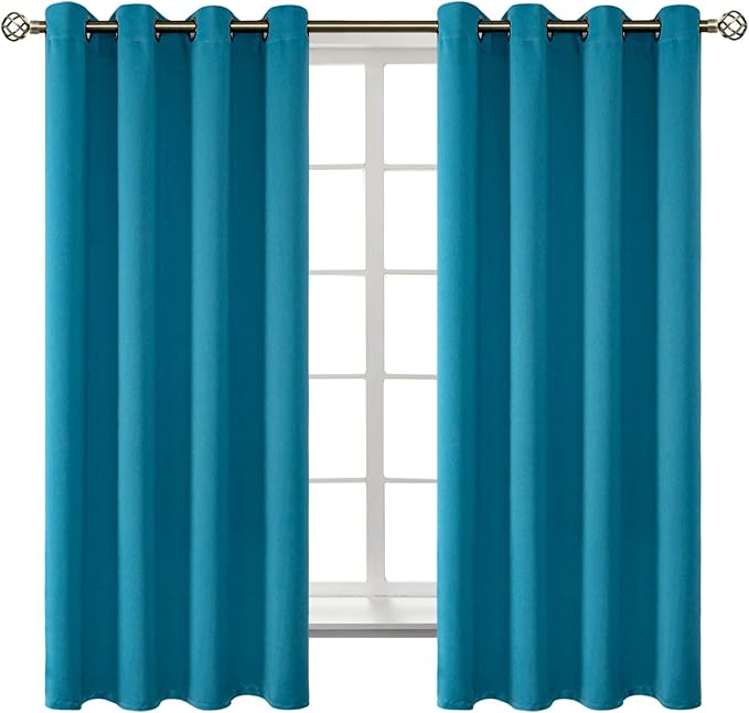 BGment Blackout Curtains - Grommet Thermal Insulated Room Darkening Bedroom and Living Room Curtains, Set of 2 Panels (52 x 63 Inch, Peacock Blue)