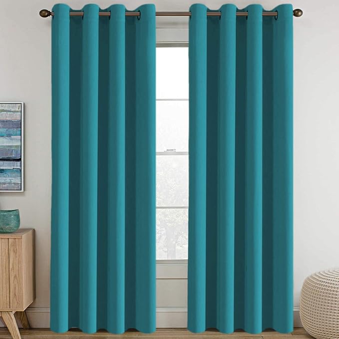 H.VERSAILTEX Window Treatment Blackout Curtains for Living Room Thermal Insulated Energy Saving Patio Door Curtains Grommet Panles, Room Darkening Curtain Turquoise Blue (Set of 1 Panel), 52'W x 96'L
