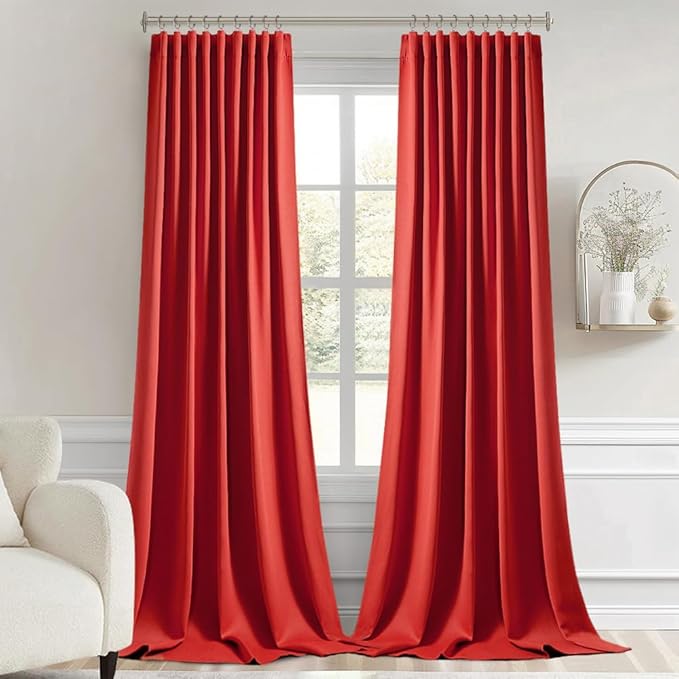 MIULEE Christmas Red Back Tab Blackout Curtains 120 Inch Long 2 Panels Set for Living Room Bedroom, Rod Pocket/Pinch Pleat Extra Long Thermal Insulated Room Darkening Pleated Light Blocking 10FT Drape