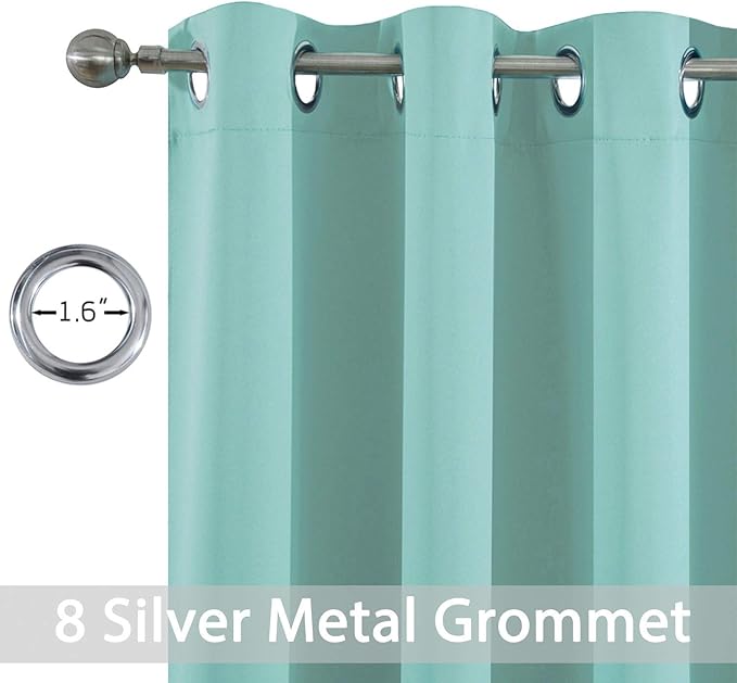 Yakamok 36 Inch Blackout Curtains Panels with Grommets, Aqua Room Darkening Thermal Insulated Window Drapes for Living Room/Bedroom, W52 x L36, Aqua, 2 Panels