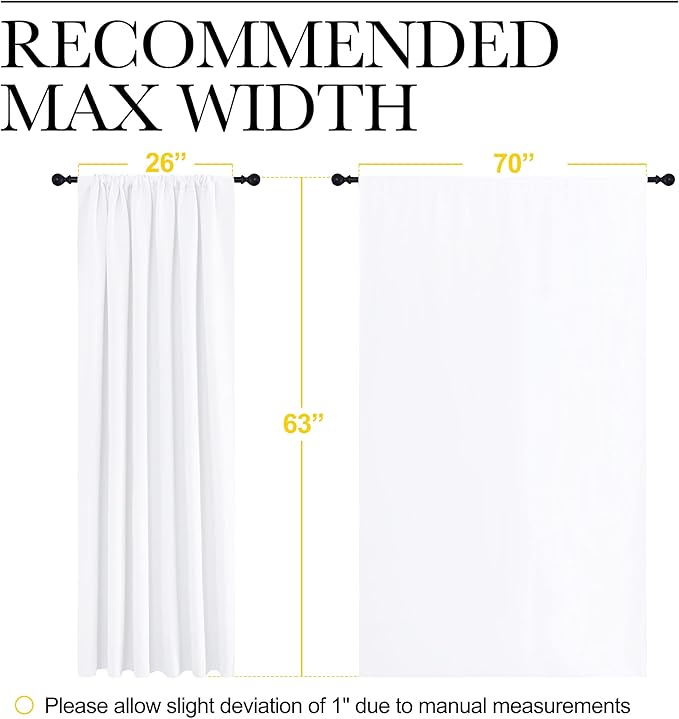 NICETOWN White Curtains, 50% Light Blocking Curtain Panels for Bedroom, Home Decoration Easy-Care Solid Rod Pocket Draperies/Drapes, Window Covering for Kitchen (2 Panels, 70 by 63, White)
