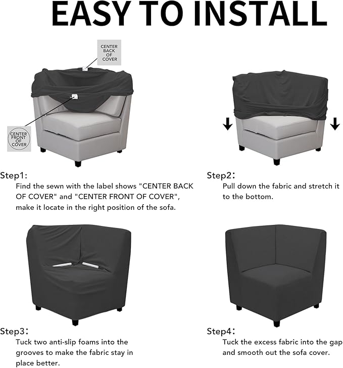 Easy-Going Stretch Sectional Corner Sofa Slipcover 1-Piece Couch Sofa Cover Furniture Protector Soft with Elastic Bottom for Kids, Pet, Spandex Jacquard Fabric Dark Gray