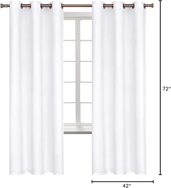 BGment Room Darkening Curtains 72 Inches Long - Grommet Thermal Insulated Drapes Window Treatment Curtains for Bedroom, 2 Panels, 42 x 72 Inch, Pure White