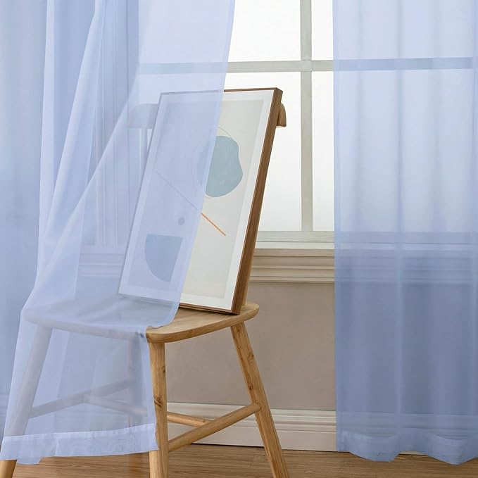 OWENIE Short Sheer Curtains for Bedroom Living Room 54 Inch Length 2 Panels Set, Soft Solid Light Filtering Sheer Curtain for Small Window, 2 Pcs Total 84 Width 54 Long, Demin