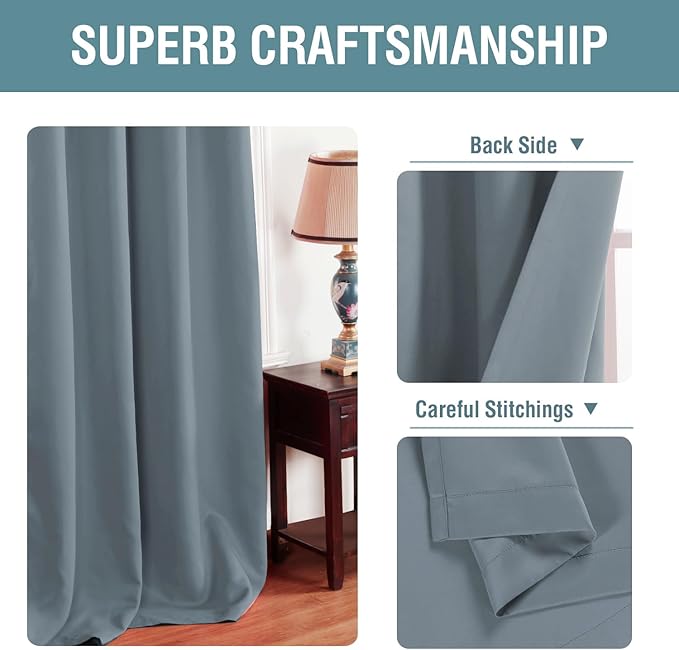 H.VERSAILTEX Grommet Bedroom Curtain Thermal Insualted Room Darkening Curtain for Living Room Window Treatment Long Curtain for Patio Door, Christmas Holiday Curtain (1 Panel, Stone Blue, 52'W x 96'L)