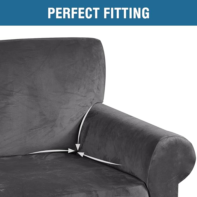 H.VERSAILTEX Stretch Velvet Armchair Cover Couch Covers 1 Cushion Chair Slipcover for Living Room Furniture Cover Crafted from Thick Comfy Rich Velour (Chair 31"-49", Gray)