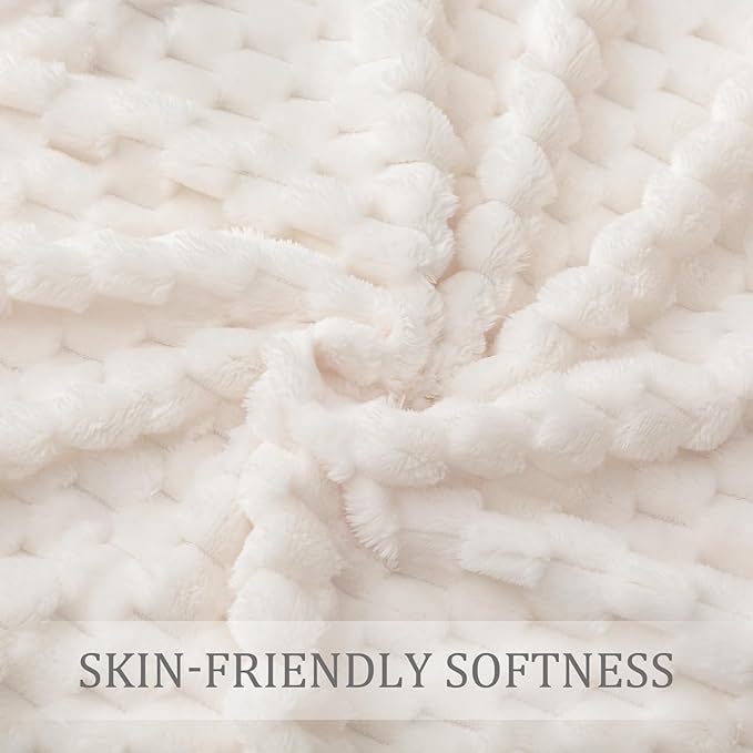 Exclusivo Mezcla Fleece Throw Blanket for Couch, Extra Large Fuzzy Ivory Bed Blankets, Soft Cozy Plush Sofa Throws for All Seasons, 50x70 Inches