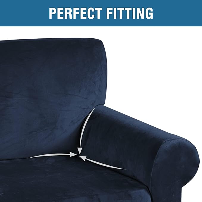 H.VERSAILTEX Stretch Velvet Sofa Covers for 3 Cushion Couch Covers Furniture Protector Soft with Non Slip Elastic Bottom, Crafted from Thick Comfy Rich Velour (Large Sofa 90"-97", Navy)
