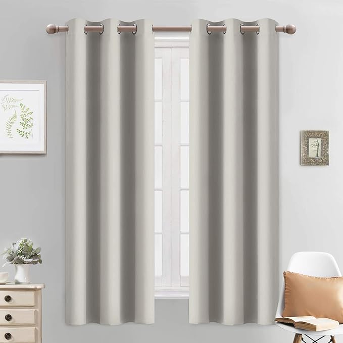 Yakamok Light Blocking Window Curtains Thermal Insulated Room Darkening Drapes for Bedroom,Solid Grommet Top Window Panels, 38x63 Inch, Light Beige, One Pair
