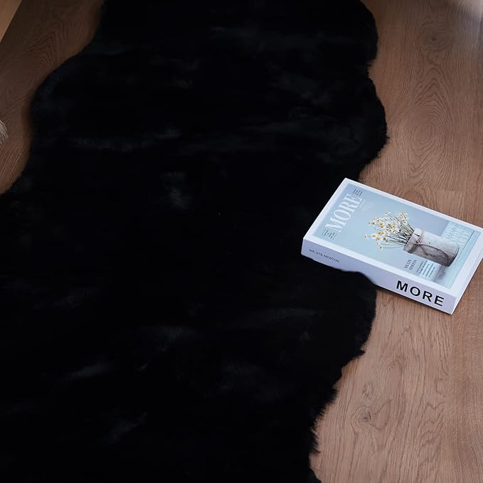 Ghouse Soft Faux Sheepskin Fur Rug Runner Rug 2x6 Black Fluffy Bedside Plush Shag Nursery Carpet Area Rugs for Living Room Bedroom Playing Room Decor