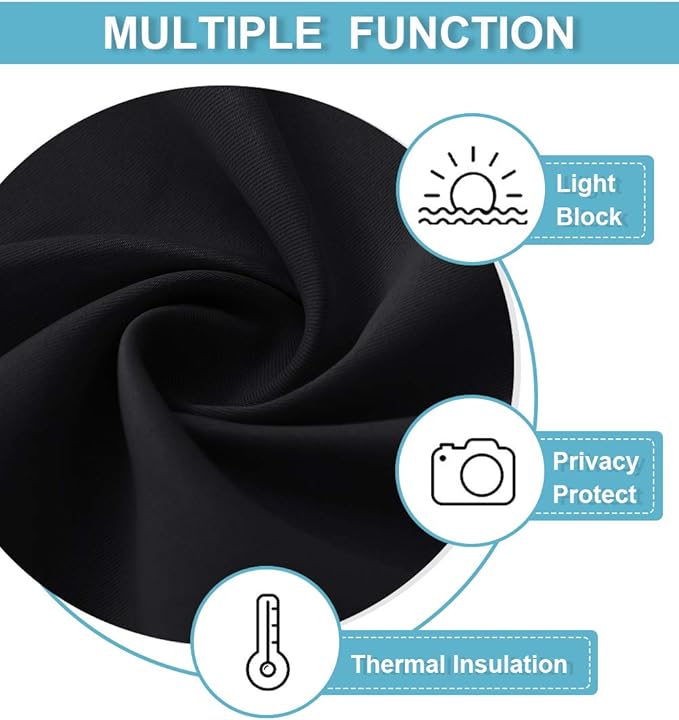 RYB HOME Blackout Cafe Curtains 30 inch Length, Short Light UV Heat Blocking Energy Saving Privacy Curtain Tiers for Basement Bathroom Kitchen Window, Width 29 by Length 30, Black, 2 Panels