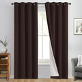 Yakamok 100% Blackout Curtain Panels 84 inches Cold and Light Blocking Drapes for Nursery, 2 Thick Layers Thermal Insulated Draperies (2 Pieces, 50 Wide Each Panel, Brown/White Backing)