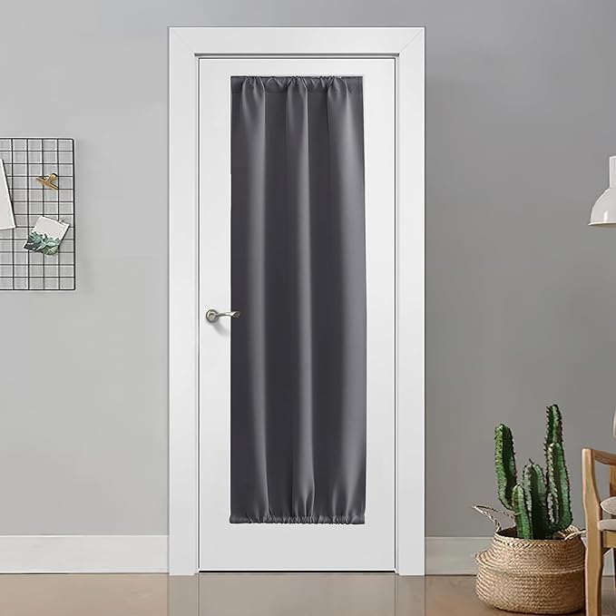 NICETOWN 1 Panel Door Curtain Privacy Thermal Insulated Noise Reducing Blackout French Door Rod Pocket and Ceiling Track Window Covering for Kitchen, Patio Front, Bedroom, Grey, 25" W x 72" L