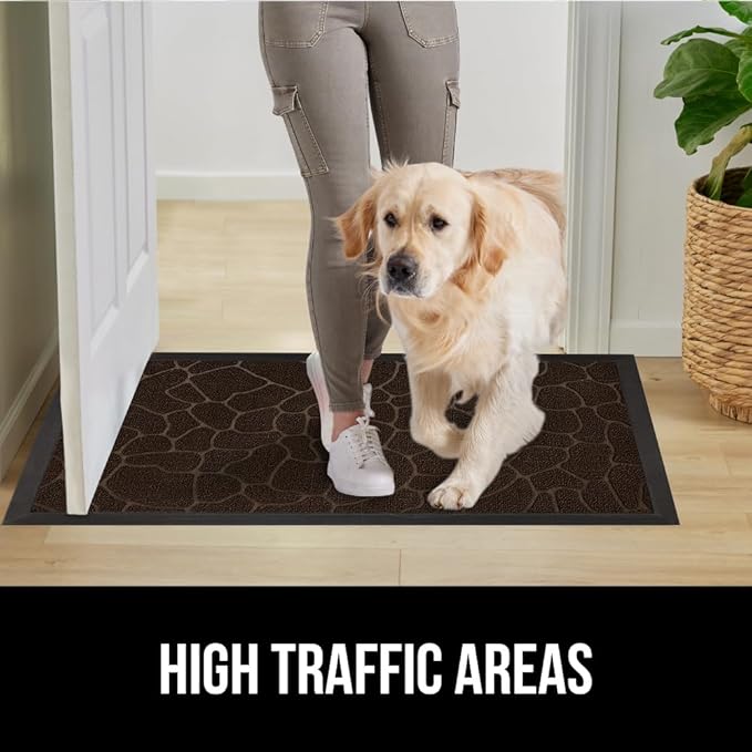 GORILLA GRIP 100% Waterproof All-Season WeatherMAX Doormat 35x23, US Designed Natural Rubber, Stain and Fade Resistant, Low Profile Indoor Outdoor Door Mats, Easy Clean Patio Mat, Dark Brown Pebble