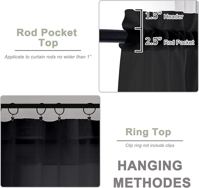 OWENIE Sheer Black Curtains, Sheer Curtains 63 inch Length 2 Panels Set, Rod Pocket Voile Fimly Sheer Drapes for Living Room Bedroom, 2pcs, Black, Each 59" W x 63" L