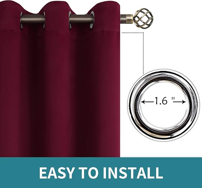 BGment Blackout Curtains - Grommet Thermal Insulated Room Darkening Bedroom and Living Room Curtains, Set of 2 Panels (52 x 120 Inch, Burgundy)