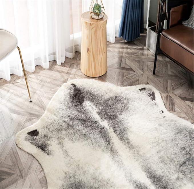 Cow Print Rug Faux Cowhide Rug Animal Pattern Carpet for Bathroom Living Room Skins Door Mat Home Decoration 3.5x2.6 Ft/42.5x31.5in/(108 x 80 cm) Grey
