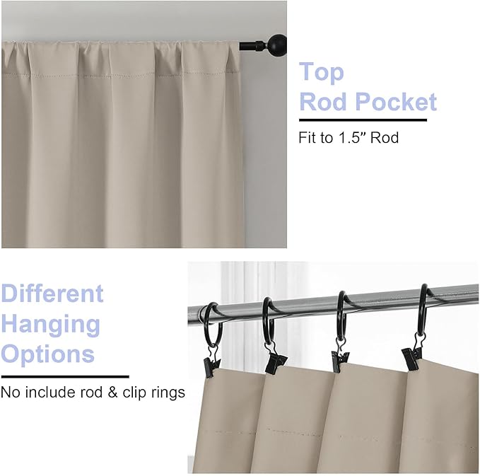 Simplebrand Ava Stone Short 24 Inches Blackout Curtain 2 Panels Set, Half Window Rod Pocket Privacy Curtain Tiers for Kitchen, Curtains Blackout for Bathroom Shades, W30 x L24 Inch, Stone
