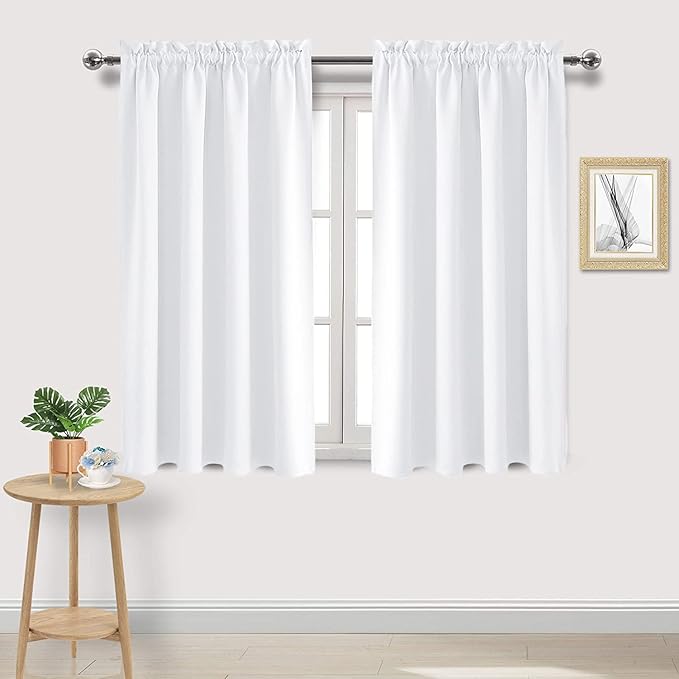 DWCN White Curtains for Living Room Thermal Insulated, 50% Light Blocking Curtains for Bedroom, Dining Room Window, W 52x L 45 Inch, Set of 2 Rod Pocket Curtain Panels