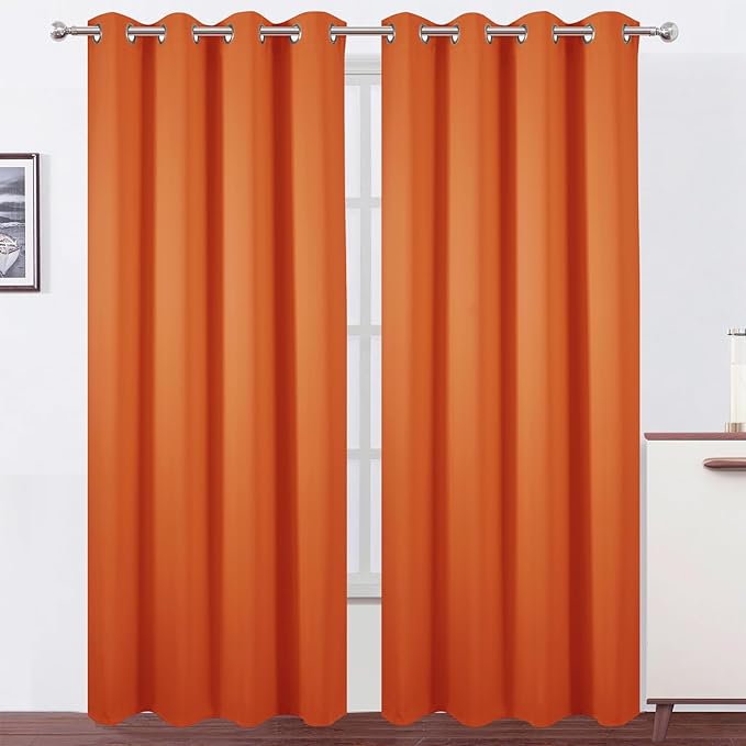 LEMOMO Blackout Curtains 52 x 90 Inch Long Orange Curtains Set of 2 Panels Room Darkening Curtains for Bedroom and Living Room