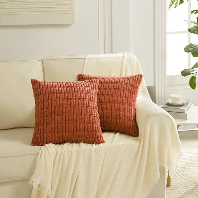 Fancy Homi 4 Packs Boho Burnt Orange Fall Decorative Throw Pillow Covers 16x16 Inch for Couch Bed Sofa, Rustic Modern Farmhouse Home Decor, Soft Plush Corduroy Cute Square Cushion Case 40x40 cm