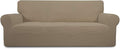 Easy-Going Stretch Oversized Sofa Slipcover 1-Piece Sofa Cover Furniture Protector Couch Soft with Elastic Bottom for Kids, Polyester Spandex Jacquard Fabric Small Checks Natural