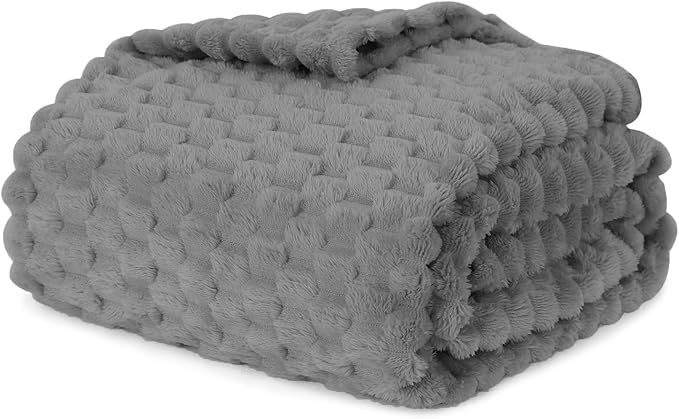 Puncuntex Grey Throw Blanket 108"×90" inches Fuzzy 3D Jacquard Decorative Flannel Fleece Super Soft Plush Cozy Blanket for Couch Sofa Chair Lightweight