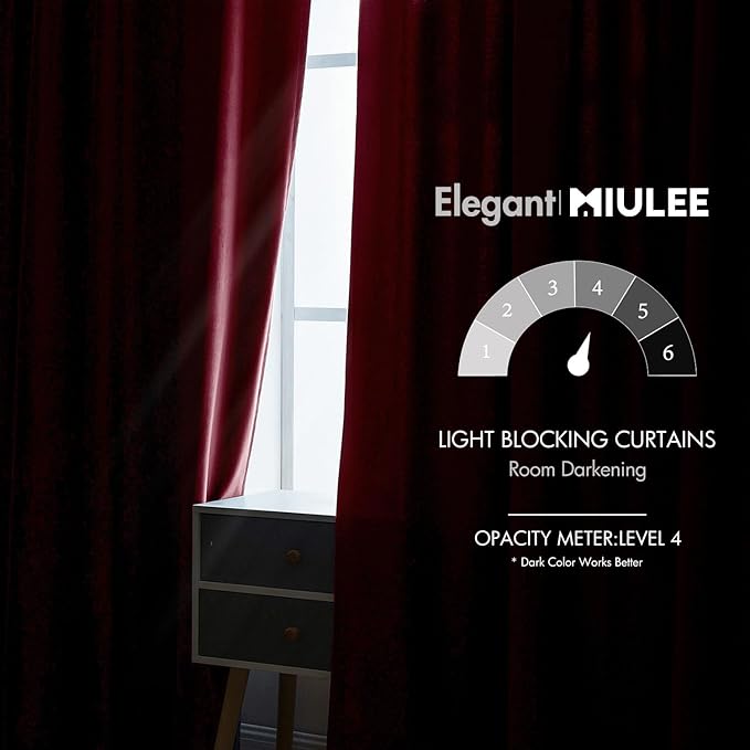MIULEE Velvet Curtains 90 inches 2 Panels Luxury Blackout Curtains for Bedroom Living Room Thermal Insulated Super Soft Christmas Window Drapes Rod Pocket & Back Tab, Burgundy Red, W 52 x L 90 inch