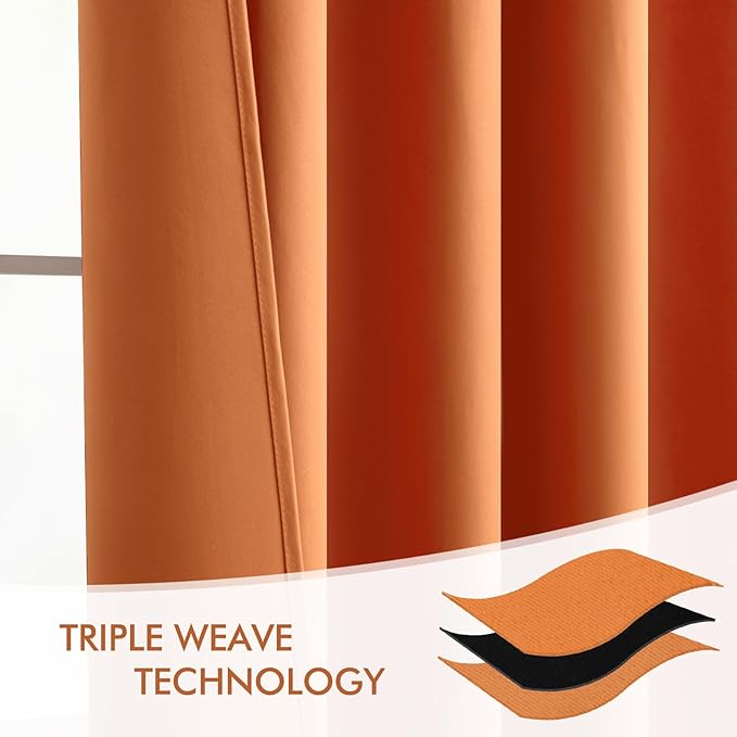 MIULEE 2 Panels Orange Back Tab Blackout Curtains 84 Inch Length for Living Room Bedroom Privacy, Rod Pocket/Pinch Pleated Fall Thermal Insulated Room Darkening Light Blocking Curtains 84 Inches Long