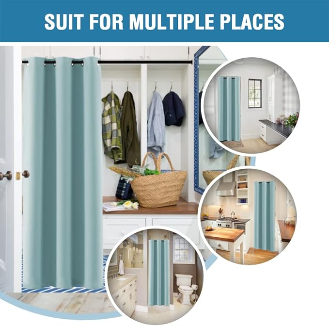 H.VERSAILTEX Doorway Curtain Blackout Closet Door Curtain Room Divider Window Treatment Curtain for Bedroom Thermal Insulated Privacy Drape Soundproof Grommet, 42 x 80 inches, 1 Panel, Mineral Blue