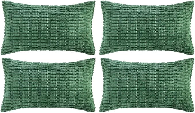 Fancy Homi Set of 4 Green Lumbar Rectangle Decorative Throw Pillow Covers 16x24 Inch for Couch Bed Chair, Aesthetic Boho Room Decor, Soft Fuzzy Thick Corduroy Textured Cushion Case 40x60cm