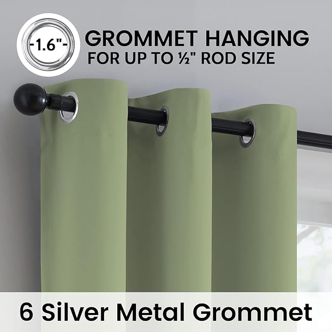 SimpleHome 100% Blackout Curtains for Bedroom,Thermal Insulated Sage Grommet Window Drapes Room Darkening Curtains for Living Room with Black Back,42 x 72 Inch,2 Panels