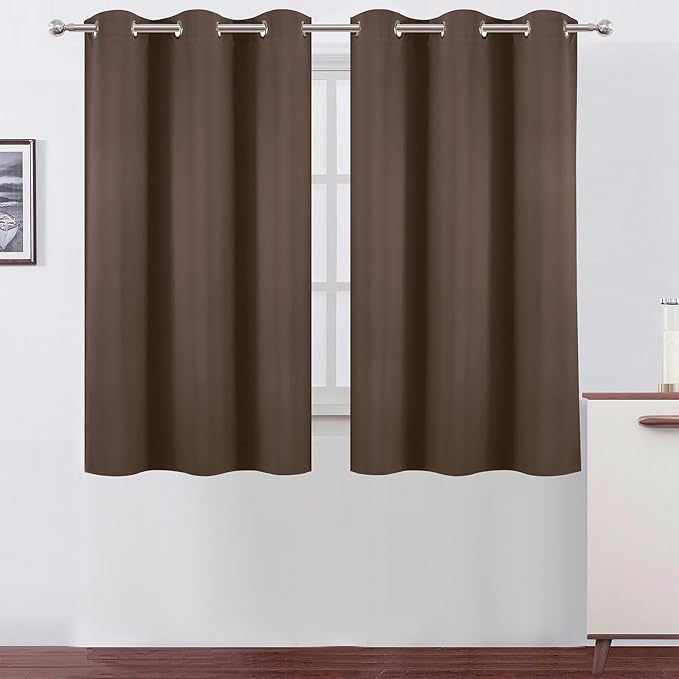 LEMOMO Chocolate Brown Blackout Curtains 42 x 54 Inch Length Set of 2 Panels Grommet Bedroom Curtains for Living Room