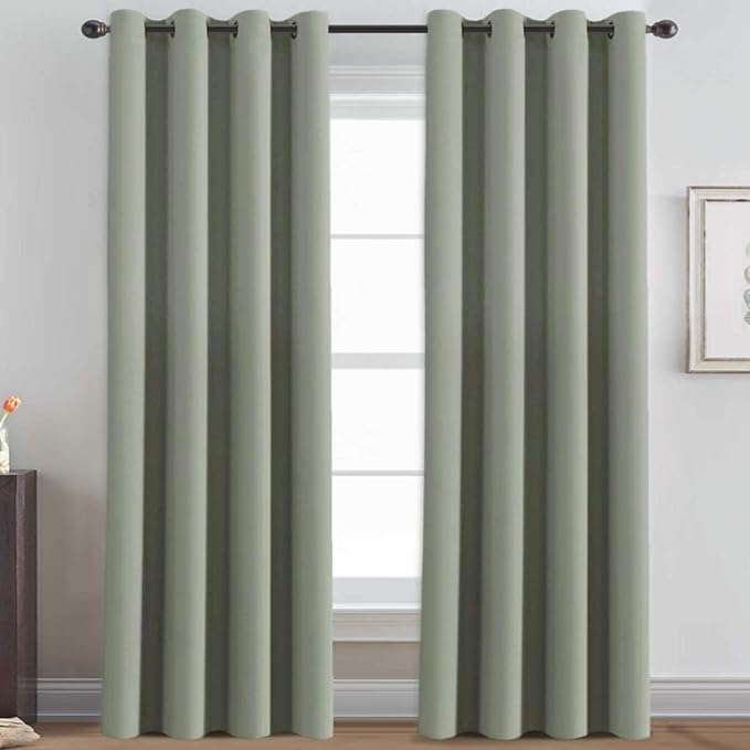 H.VERSAILTEX Sage Green Curtains/Drapes Blackout for Bedroom Room Darkening Thermal Curtains for Living Room Noise Reducing Sound Proof Solid Grommet Curtain (One Panel, Light Sage, 52" W x 102" L)