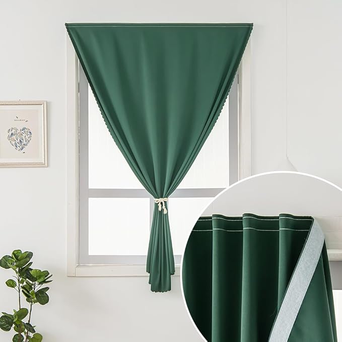 Blackout Curtains for Bedroom Stick On Curtains Window Shades Pull Down Blackout Window Cover No Drillng Self Adhesive Curtains No Rod Small Curtain, 47" W X 71" L, Dark Green, 1 Panel