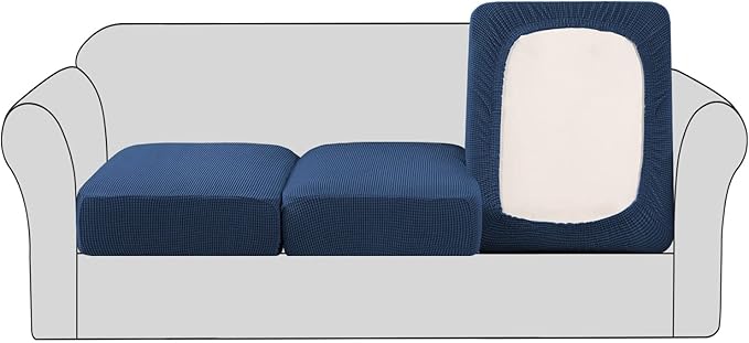 H.VERSAILTEX Super Stretch Couch Cushion Covers Sofa Cushion Slipcovers Jacquard Fabric Individual Seat Couch Slipcover Sets for Pets with Elastic Bottom(3 Packs Cushion Sofa Covers, Navy)