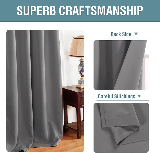 H.VERSAILTEX Blackout Curtain for Living Room Thermal Insulated Window Treatment Curtain Extra Long 108 inch Length Energy Saving Solid Grommet Top Blackout Drape, One Panel, Bluish Gray，52"W x 108"L