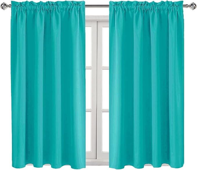 DWCN Blackout Curtains for Living Room Thermal Insulated, Energy Saving & Noise Reducing Bedroom Curtains, Peacock Blue, W 52x L 45 Inch, Set of 2 Rod Pocket Curtain Panels