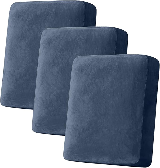 Couch Cover Stretch Velvet Sofa Cushion Cover 3-Piece - Elastic Washable Slipcover for Seat or Backrest, Couch Seat Covers for Sofas (Berlin Blue)