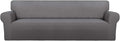 PureFit Super Stretch 4 Seater Sofa Slipcover – Spandex Non Slip Soft Couch Sofa Cover, Washable Furniture Protector with Non Skid Foam and Elastic Bottom for Kids, Pets （XX Large, Light Gray）