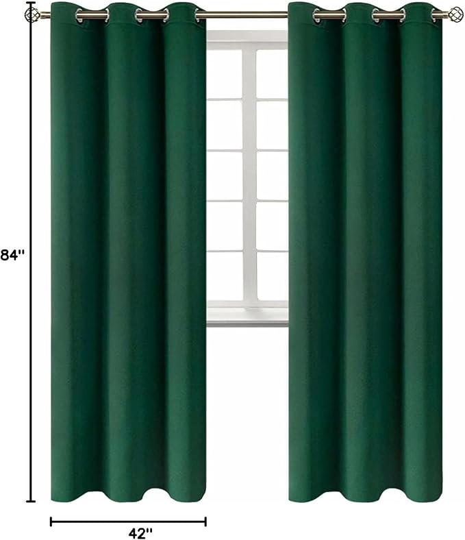 BGment Blackout Curtains - Grommet Thermal Insulated Room Darkening Bedroom and Living Room Curtains, Set of 2 Decorative Curtain Panels (42 x 84 Inch, Emerald Green)