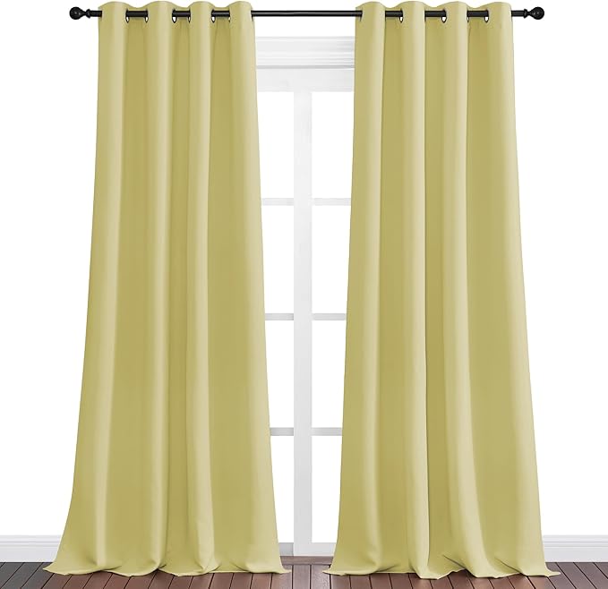 NICETOWN Paler Yellow Blackout Curtains 96" Long for Office, 55" Wide, 2 Pieces, Dining Room, Guest Room, Sound Reducing Heat and Cold Block Curtain Panels for Modern Room Decorative