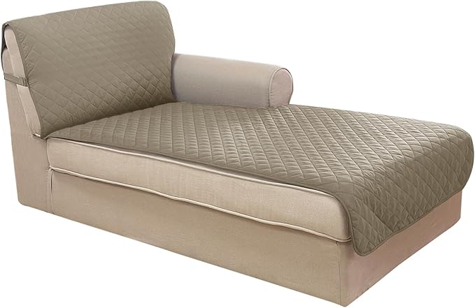U-NICE HOME Sectional Couch Cover for Dogs Chaise Lounge Reversible Sofa Cover Furniture Protector Cover for Pets with Elastic Adjustable Strap (Chaise Lounge, Khaki/Light Grey)