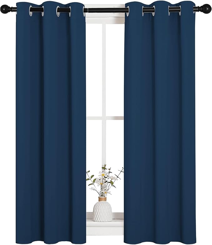 NICETOWN Window Curtain Panels, Thermal Insulated Solid Grommet Blackout Draperies/Drapes for Basement (Moroccan Blue, 1 Pair, 29 by 45-inch)