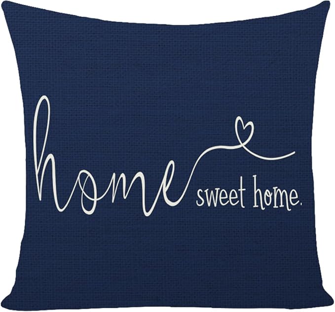 MFGNEH Home Sweet Home Quotes Farmhouse Pillow Covers 18x18 Inch,Farmhouse Decorative Lumbar Throw Pillow Case Cushion Cover,Housewarming Gift,Blue
