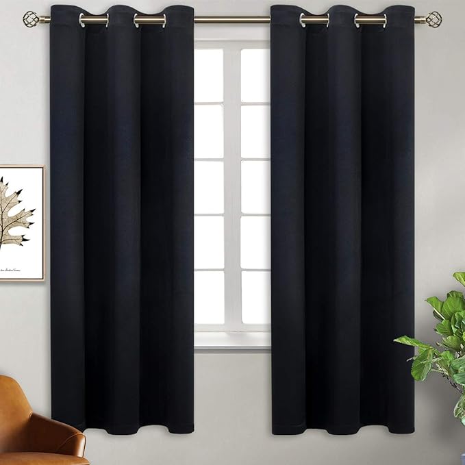 BGment Blackout Curtains for Bedroom - Grommet Thermal Insulated Room Darkening Curtains for Living Room, Set of 2 Panels (38 x 63 Inch, Black)